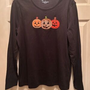 Festive Pumpkin Long Sleeve Tee - Black